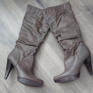Carlos Santana Obsession Brown Snakeskin - Platform Knee-High Boots - 7 1/2